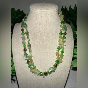 36” strand of Natural stones, freshwater pearls, and Glass beads “Green Goddess”